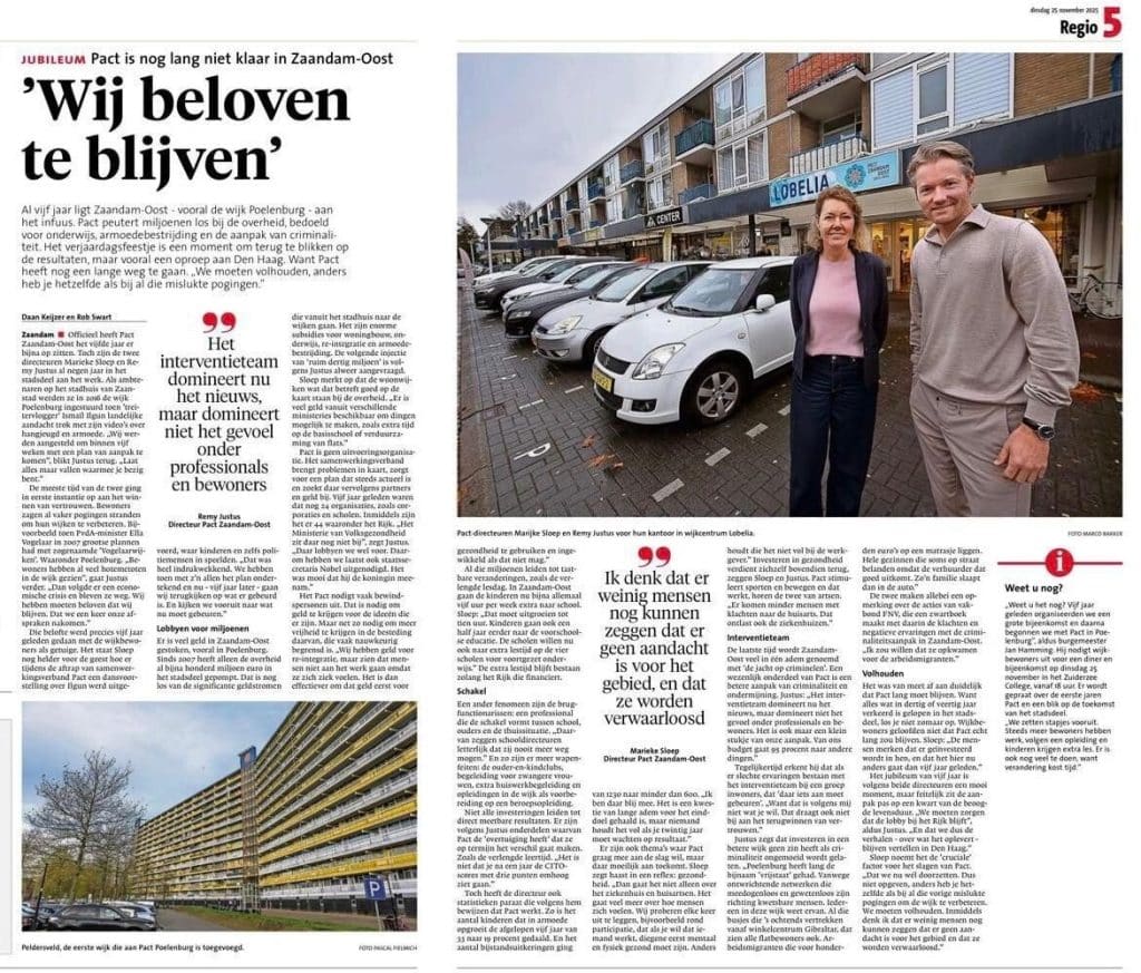 Foto van het krantenartikel in het Noord-Hollands Dagblad: "Wij beloven te blijven"